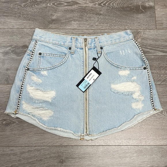 NWT Carmar Beatrice Pearl Side Trim Zip Front Distressed Denim Jean Skirt 28 - Picture 10 of 16
